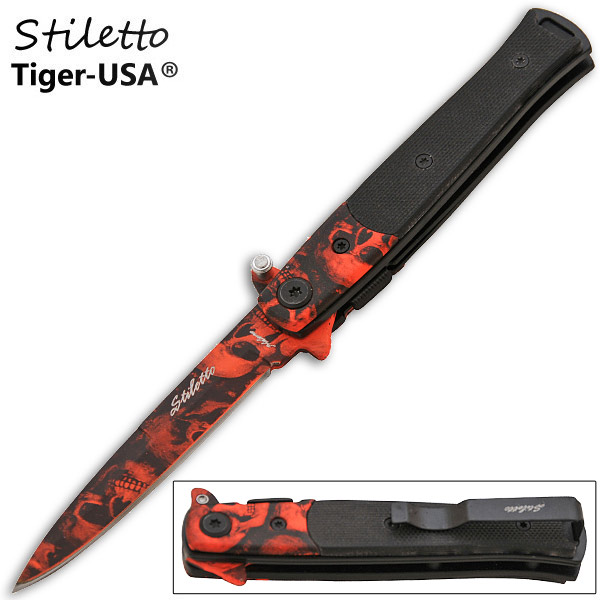 Z-Slayer Mini Stiletto Knife, Skull Red