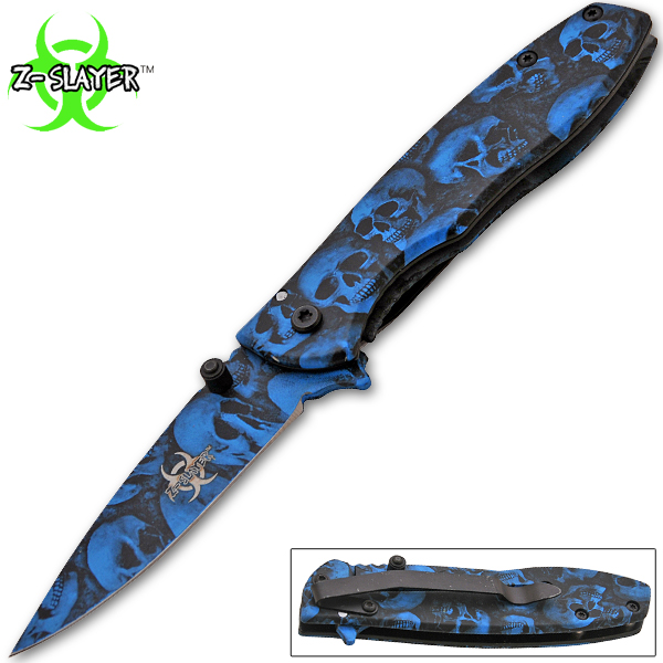 Z-Slayer Spring Assisted Knife, Blue Skulls