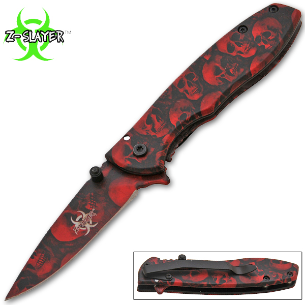 Z-Slayer Spring Assisted Knife, Red Skulls