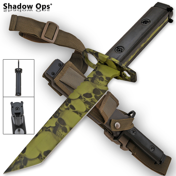 Heavy Duty Shadow Ops Bayonet Undead Skull Knife - Drop Point YF-02-GR