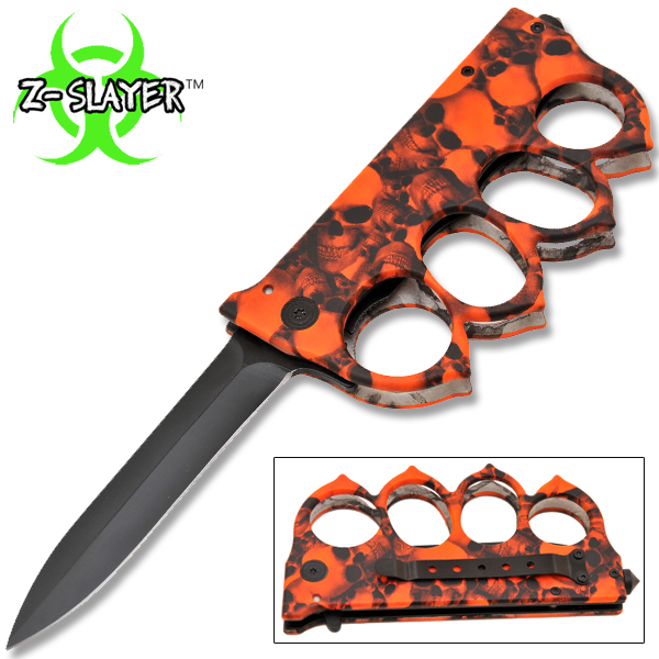 Z-Slayer Skull Undead Knuckle Trench Knife - Red B-162-SK-RD