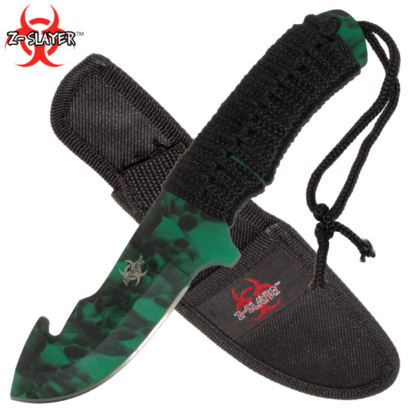 Z-Slayer Undead Skinner Full Tang Knife - Green Skull RDX-9700-GSCA