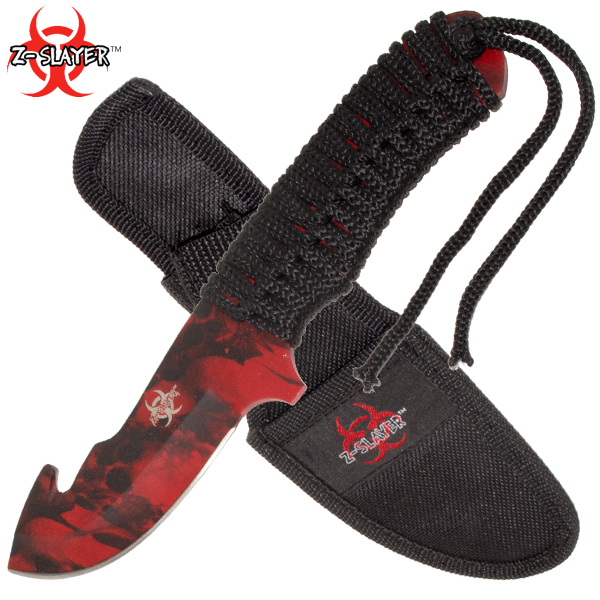 Z-Slayer Undead Skinner Full Tang Knife - Red Skull RDX-9700-RSCA